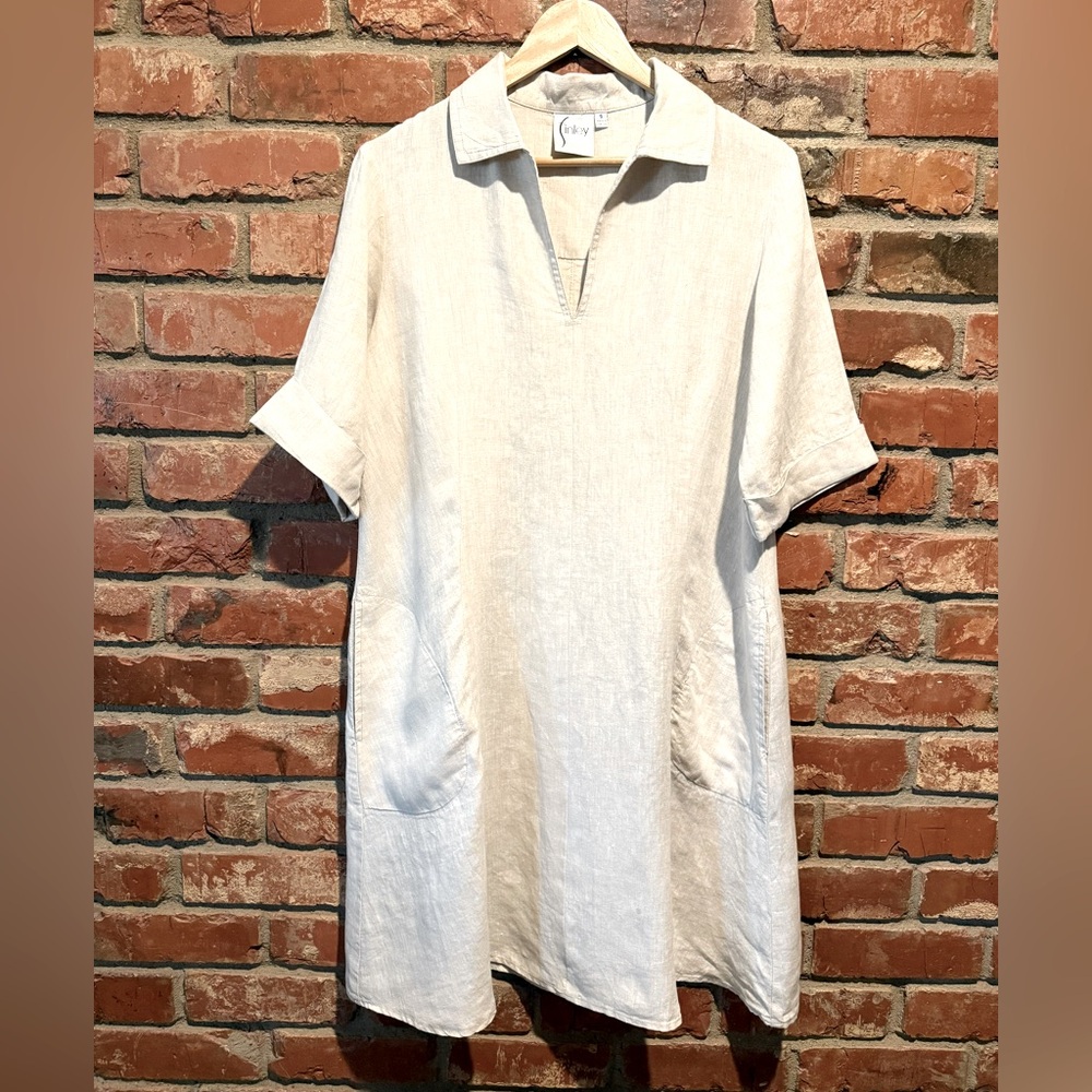 Finley Linen Shirt Dress Light Beige/Tan Marcia Dress Size S